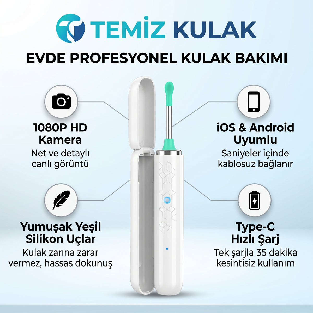 Temiz Kulak Pro - 1080P HD Akıllı Kulak Temizlik Kamerası