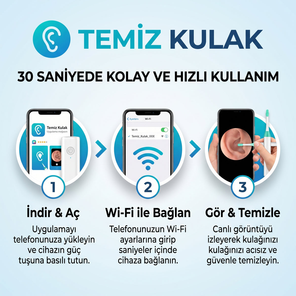 Temiz Kulak Pro - 1080P HD Akıllı Kulak Temizlik Kamerası
