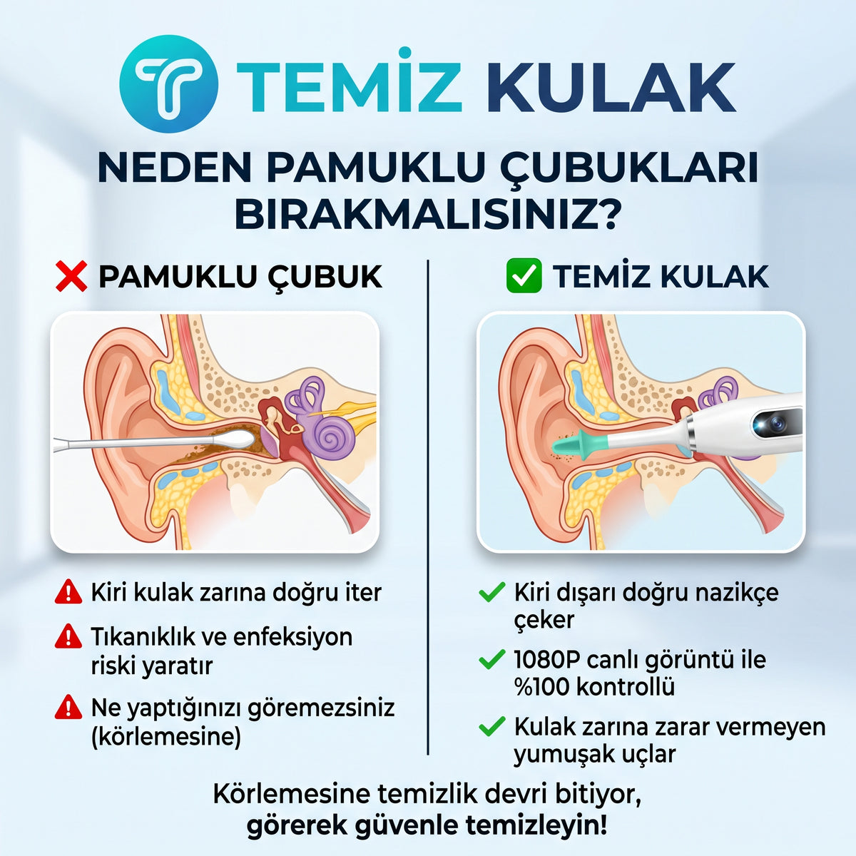 Temiz Kulak Pro - 1080P HD Akıllı Kulak Temizlik Kamerası